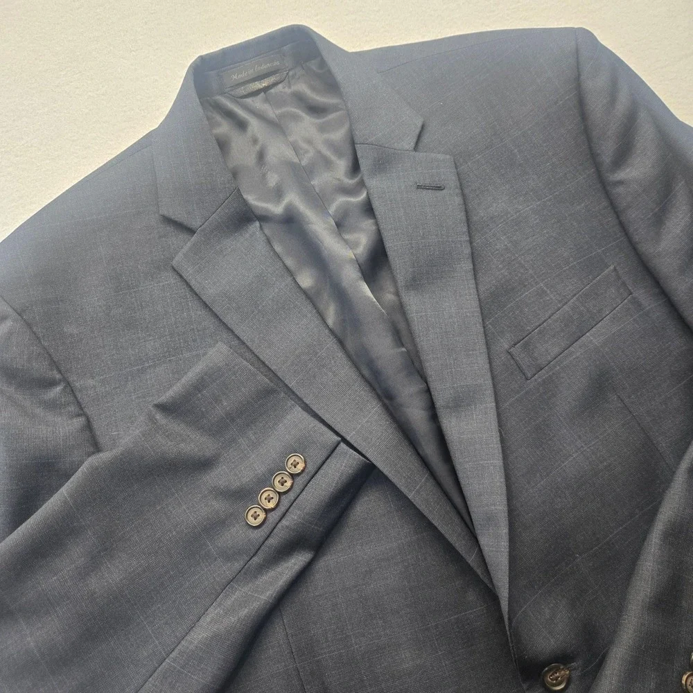 Lauren Ralph Lauren Mens 46R Wool Suit Jacket Blazer Navy Blue Glen‎ Plaid 46 R